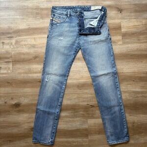 Diesel D-Bazer Jeans Men 29x32 Blue Regular Tapered Light Wash Distressed 084DD